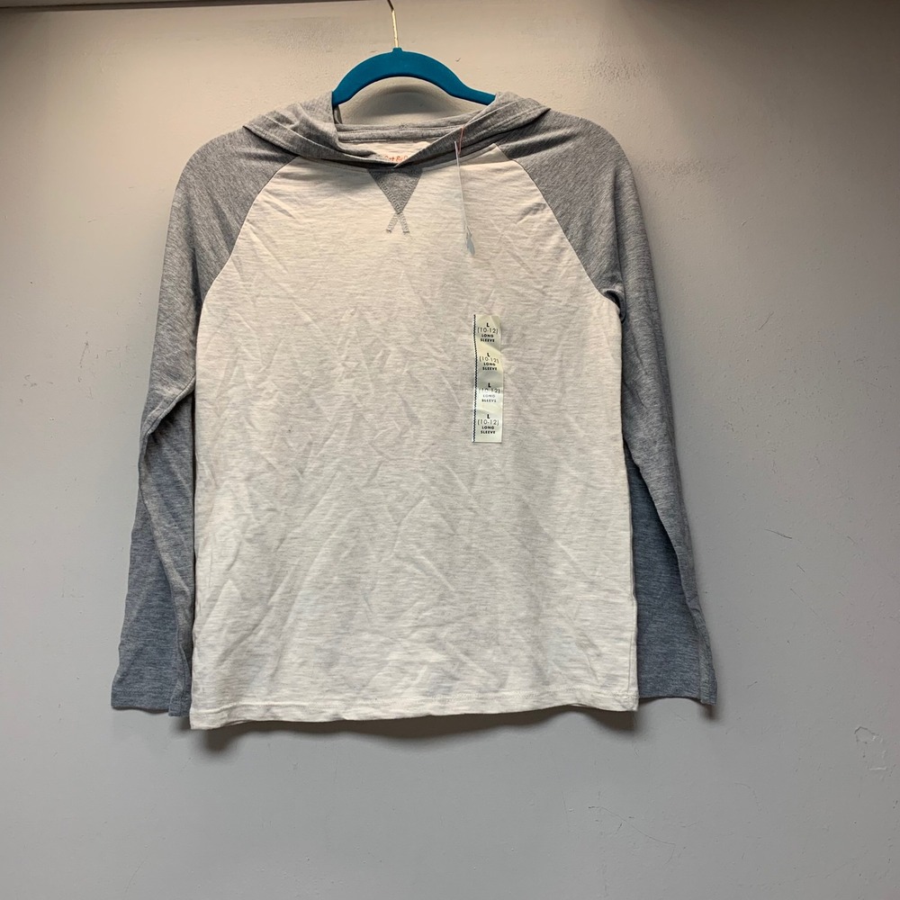 Cat & Jack Hooded Tee Boys L 10/12 Gray Cream NWT Raglan Long Sleeve Baseball